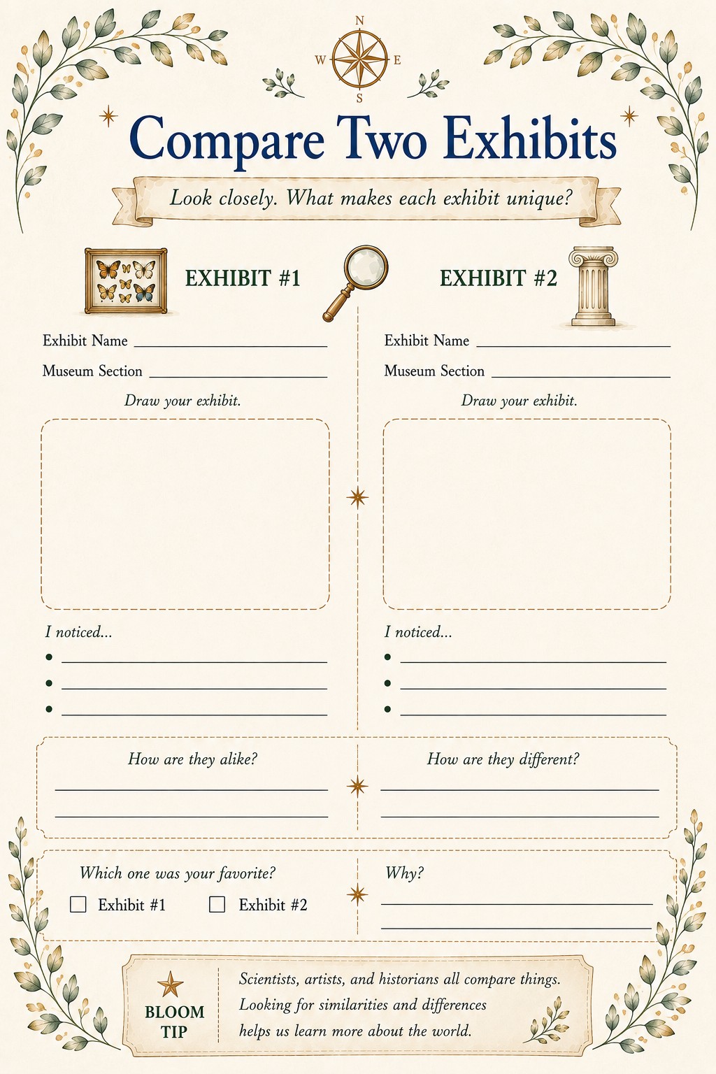 Compare Two Exhibits page from the Museum Adventure Journal