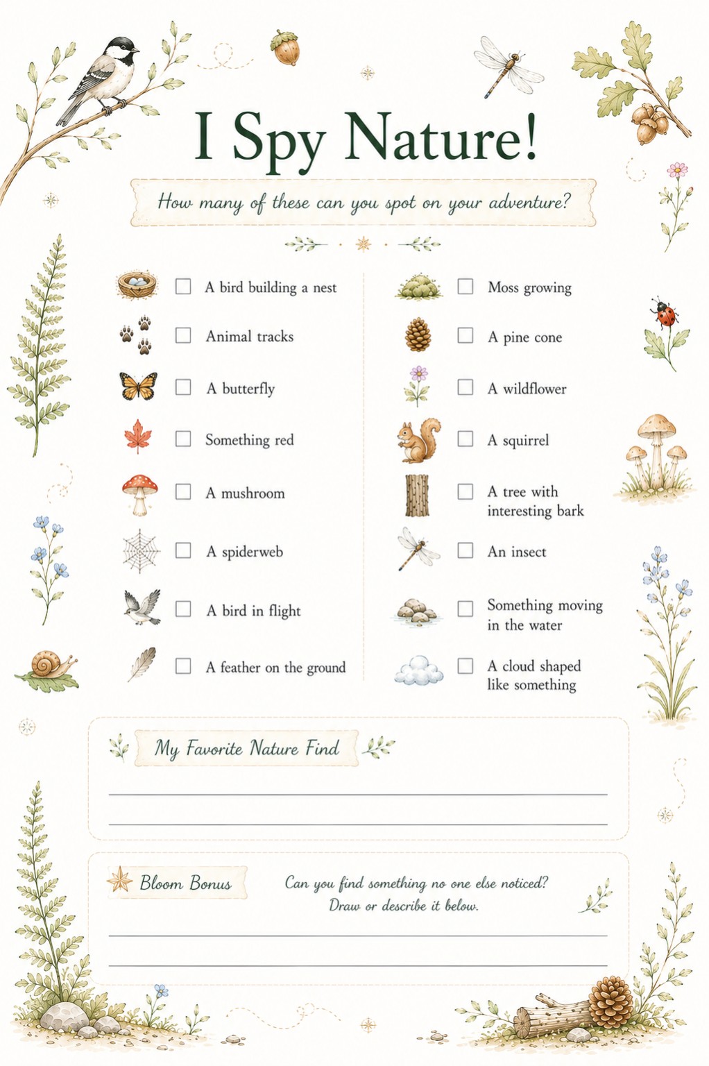 I Spy Nature! page from the Wildlife Adventure Journal